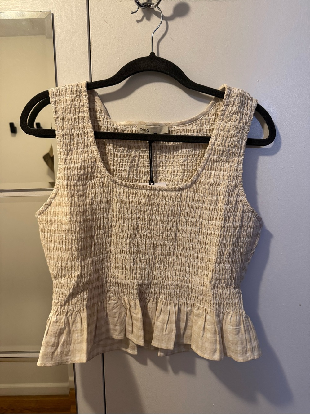 Onia Cream Smocked Peplum Camisole Top